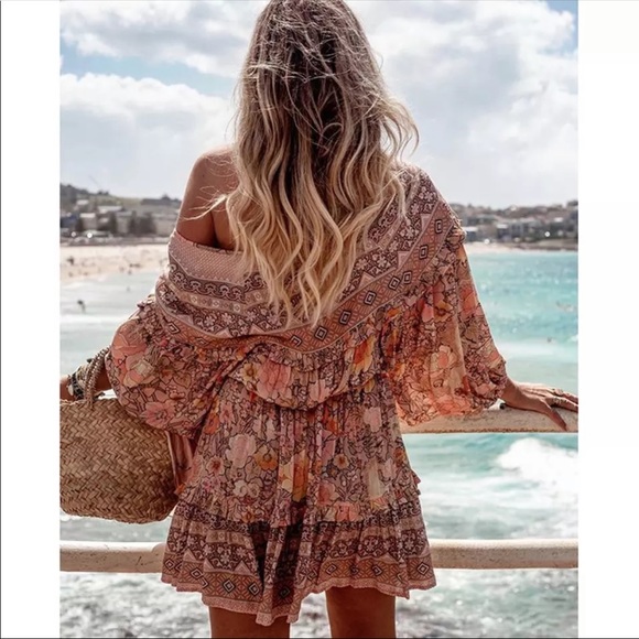 Paisley Drawstring Boho Dress - Picture 3 of 8